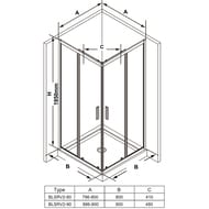 Душевой уголок RAVAK BLIX SLIM BLSRV2-80 (800х800х1950) раздвиж.двери, квадрат.,черный+Transparent