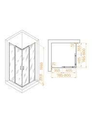 Душевой уголок RGW Passage PA-030B (800х800х1950) стекло 6мм прозрачное/профиль черн. 3508103088-14