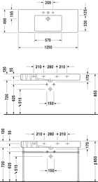 Умывальник DURAVIT VERO 1250х490х170 1 отверстие под смеситель, перелив 0329120000