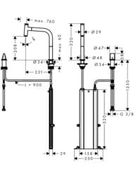 Чертёж Смеситель Hansgrohe Metris Select M71 для кухни 200 мм, вытяжной душ, 1 тип струи 73804000