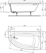 Ванна акриловая Ideal Standard HOTLINE 1600х900х465 встраиваемая, асимметричная, правая K275701