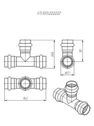 Пресс тройник VALTEC 22х22х22, нерж. сталь VTi.931.I.222222
