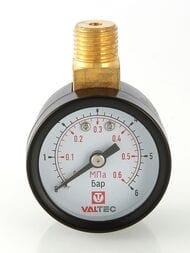 Манометр Valtec для редуктора VT.088.N, 0-6 бар, 1/4", D40мм, верх.подкл. (радиал.), арт.VT.088.0.R