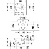 Унитаз подвесной Duravit D-Neo 2577090000 370х540х400 безободковый, верт.смыв, крепеж Durafix, белый