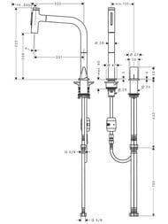 Чертёж Смеситель Hansgrohe Metris Select M71 для кухни 200 вытяжной душ, на 2 отверстия, хром 73819000