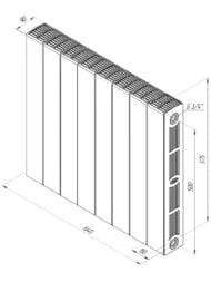 Радиатор биметаллический RIFAR SUPReMO Ventil 500 VL 8 секции, 1616Вт, титан, НЛ левое