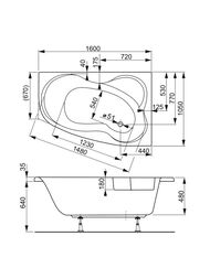 Ванна акриловая VAGNERPLAST MELITE 160 R (1600х1050х480) угловая, правая VPBA163MEL3PX-04