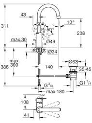 ��������� Grohe BauLoop 23763001 ��� ����������� ������������, ������� ��������,  L-Size, ����