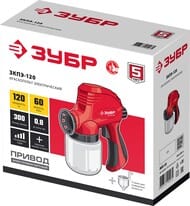 Краскопульт ЗУБР ЗКПЭ-120, 120Вт, 0.8л, плунжерный, безвоздушный, 300мл/мин, сопло 0.8мм