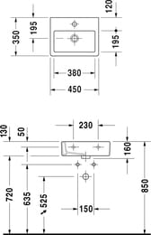 Рукомойник DURAVIT VERO 450х350х160 шлиф., отверстие под смеситель, перелив 0704450027