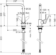 Смеситель Hansgrohe Focus M41 для кухни 280 мм поворотный излив сталь 31817800