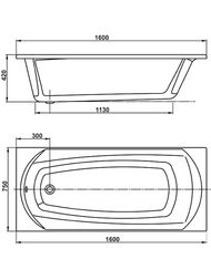 Ванна акриловая VAGNERPLAST EBONY 160 (1600х750х420) прямоугольная, белая VPBA160EBO2X-04