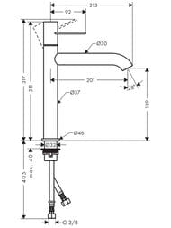 Смеситель Axor Uno 38032000 для умывальника однозахватный, незапираемый клапан, хром — изображение 2