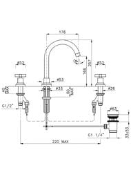 Смеситель для раковины Nicolazzi Mac Kinley 2208CR27 на 3 отверстия, хром, декор Monte Croce — изображение 2