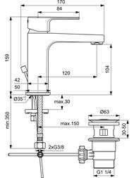 ��������� ��� ����������� Ideal Standard CERAFINE D ����� 120��, ������ ������, ���� BC491AA
