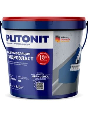 Гидроизоляция PLITONIT ГидроЭласт эласт.гидроизоляционная мастика на полимерн.основе, 4 кг