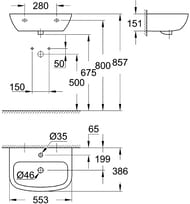 Умывальник Grohe Bau Ceramic 39440000 подвесной (553х151х386)