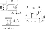Биде напольное DURAVIT 1930 355х600х390 с отверстием под смеситель и переливом 0267100000