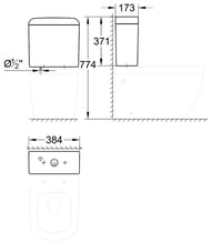 Бачок Grohe Euro Ceramic 39332000 с отверстием для кнопки слива, впускное отверстие снизу
