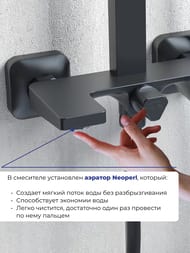 Душевая система IDDIS Bild смеситель для ванны/душа, верхний и ручной душ, черный BILBL1Fi06