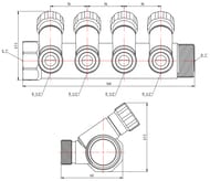 Коллектор VALTEC 1" на 4 подв.с вентилями 1/2"Н никель VTc.560.N.0604