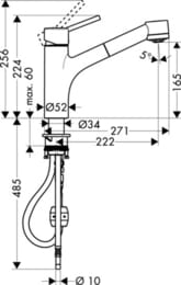 Смеситель Hansgrohe Talis M52 для кухни 170 вытяжной поворотный излив 2jet хром 32841000