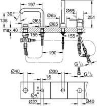 Смеситель Grohe Essence 19578001 для ванны на 4 отверстия, фиксированный, однорычажный