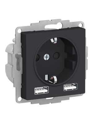 Розетка Systeme Electric ATLASDESIGN 16А+USB  A+A, механизм, КАРБОН ATN001030