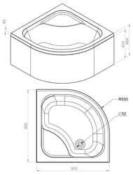 Душевой поддон AM.PM Gem Deep (900х900х464) с сифоном, белый W90T-401A090W