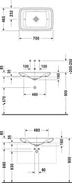 Раковина накладная Duravit PuraVida 700х465х160 без перелива/отв. под смеситель, белый 0369700000