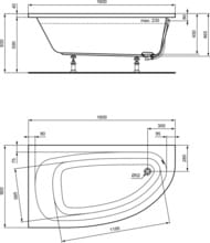 Ванна акриловая Ideal Standard HOTLINE 1600х900х465 встраиваемая, асимметричная, левая K275801