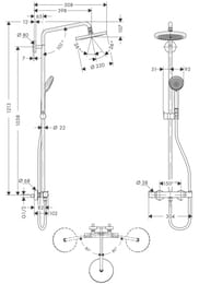 Душевая система Hansgrohe Croma 220 Showerpipe 27185000 с термостатом,поворотн. держатель 400мм,хром