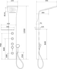 Панель гидромассажная AM.PM Joy 1360х320, 3 форсунки, полочка для аксессуаров, верх.душ W85P-2-136AW