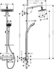 ������� ������� Hansgrohe Croma E 280 Showerpipe 27660000 � �����������, ��� ����, EcoSmart, ����