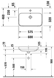 Раковина DURAVIT HAPPY D.2 PLUS 600х460 шлифованная, накладная, антрацит матовый 2360606100