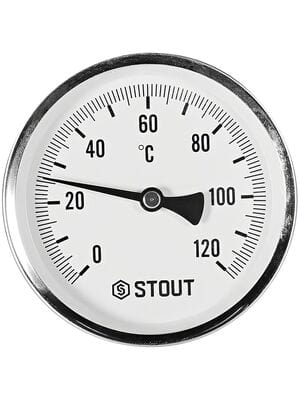 Термометр биметаллический STOUT 0-120*, D100мм, 1/2