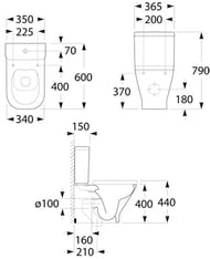 Roca GAP Clean Rim Чаша унитаза-компакта (350х600) двойной выпуск 34273700H