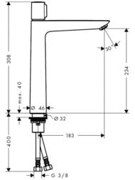 Чертёж Смеситель Hansgrohe Talis Select E 71753000 для раковины, однорычажный, без сливного гарнитура, хром