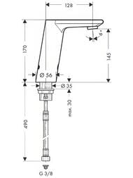 Чертёж Смеситель Hansgrohe Metris S 31100 для умывальника, бесконтактный, питание от батареек, хром