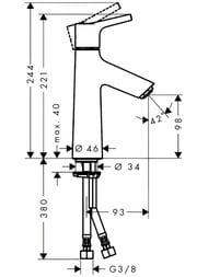 Чертёж Смеситель Hansgrohe Talis S 72021000 для раковины, однорычажный, без сливного гарнитура, хром
