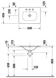 ���������� Duravit Viu 600�450 ������������, 3 ��������� ��� ��������� 0385600000