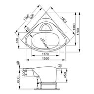 Ванна акриловая VAGNERPLAST ATHENA 150 (1500х1500х450) угловая, белая VPBA150ATH3E-04