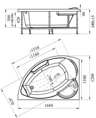 Ванна акриловая Радомир АЛАРИ (1680х1200) левая, белая, с каркасом 2-01-0-1-1-218