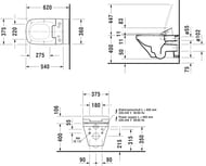 Унитаз подвесной DURAVIT DuraStyle 376х620х345 без ободка, для сиденья-биде SensoWash 2542590000