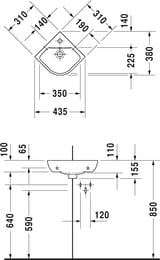 Рукомойник DURAVIT ME by Starck 435х380 антигрязевое покр.,угловой, с отв. под смеситель 07224300001