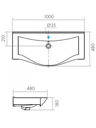 Раковина Aquaton Беверли 100 1WH302502 1000x480x180, перелив, отверстие под смеситель, белый фарфор