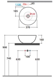 Раковина-чаша Globo T-Edge B6T37BI 370х160мм, накладная, без перелива, без отв. под смеситель, белая