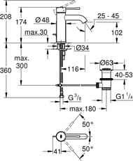Смеситель Grohe Essence 23589GN1 для умывальника, донный клапан, холодный рассвет матовый