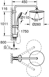 Душевая система Grohe Euphoria 27421002 верхний и ручной душ, шланг, штанга