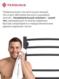 Полотенцесушитель TERMINUS Классик П6 (ШВ 450х600) электро, черный матовый, диммер встроен, правый — изображение 4